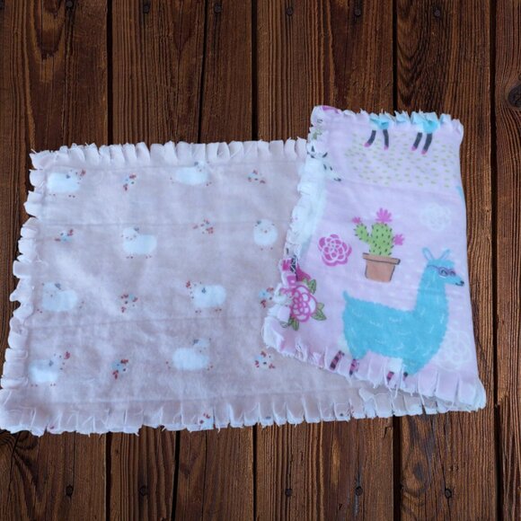 Burp Cloth, Flannel Rag Quilt Style, Reversible Llamas and Sheep, Set of 4 - Picture 2 of 11
